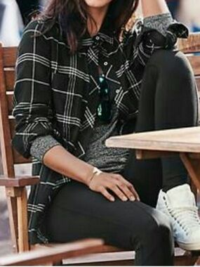 Athleta Lumberjill Flannel Button Up Shirt Black Dove XXS